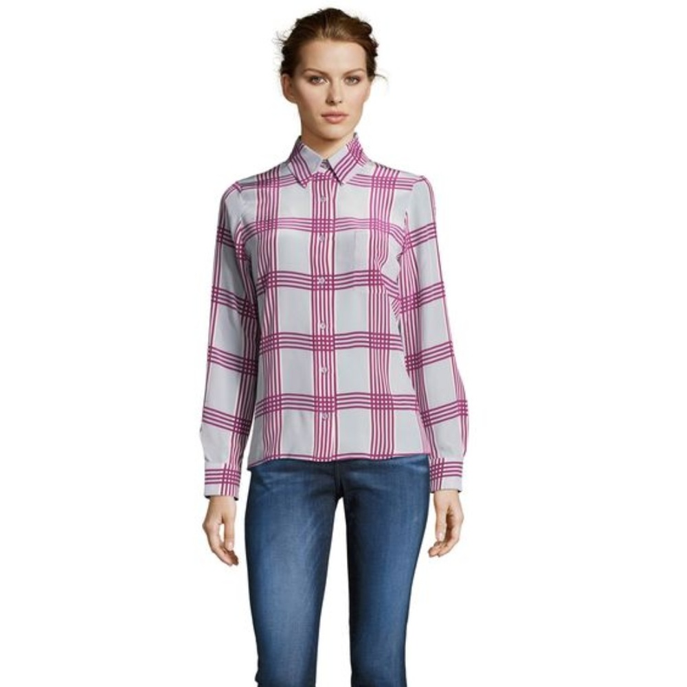 **Store CLOSING SALE** Tucker Single Pocket Blouse Grey Plaid Shirt